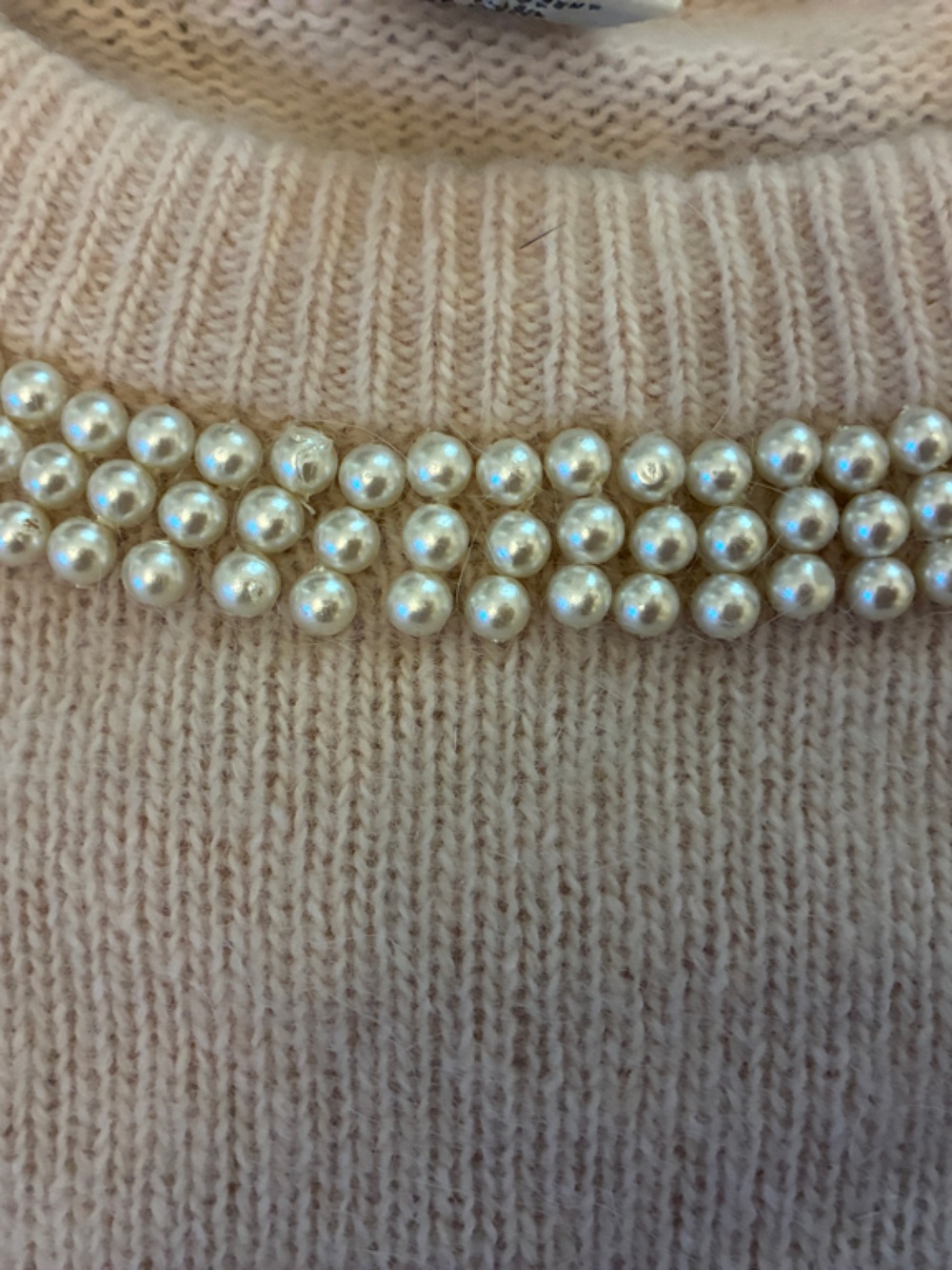 Short Sleeve Angora pink sweater pearl trim. LB Portfolio by Ladybug. M.